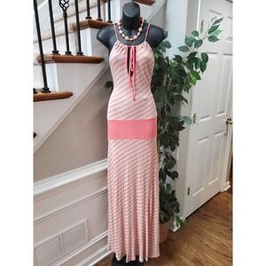 Arden B Womens Pink Gray Striped Viscose Round Neck Sleeveless Maxi Dress Large